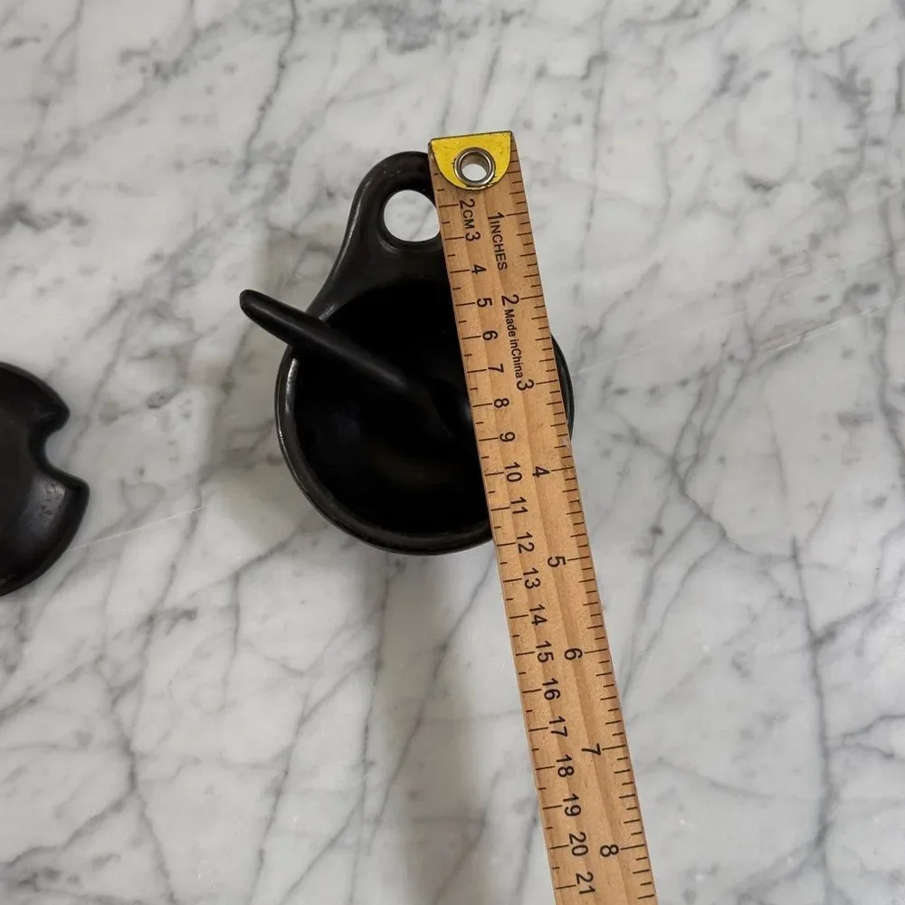 Spice Condiment Holder Black Clay Pot with Spoon